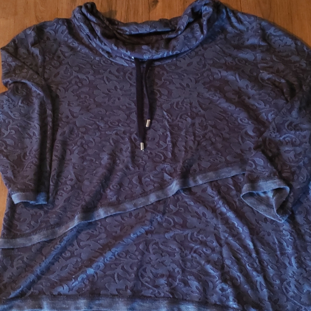 Blue floral cowl neck top